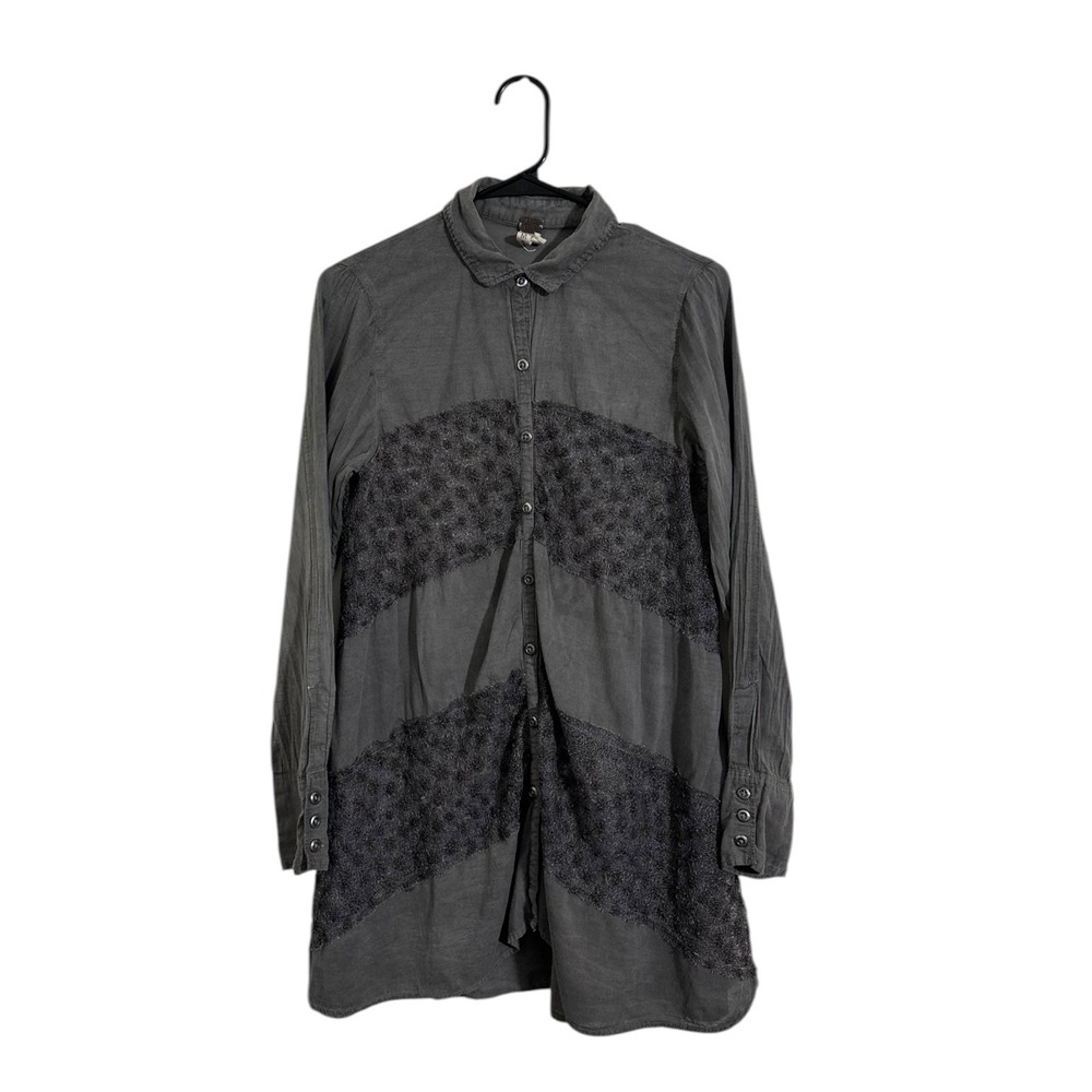 We The Free Free People Gray Lace Panel Button Down Tunic Top Grunge Boho Size M